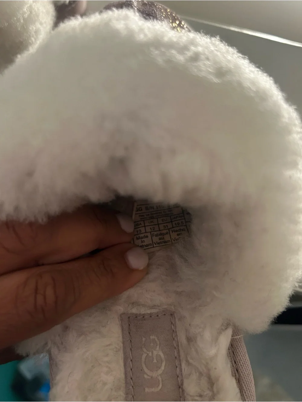 UGG Kids Glitter Suede Slippers with White Faux Fur Cuff
